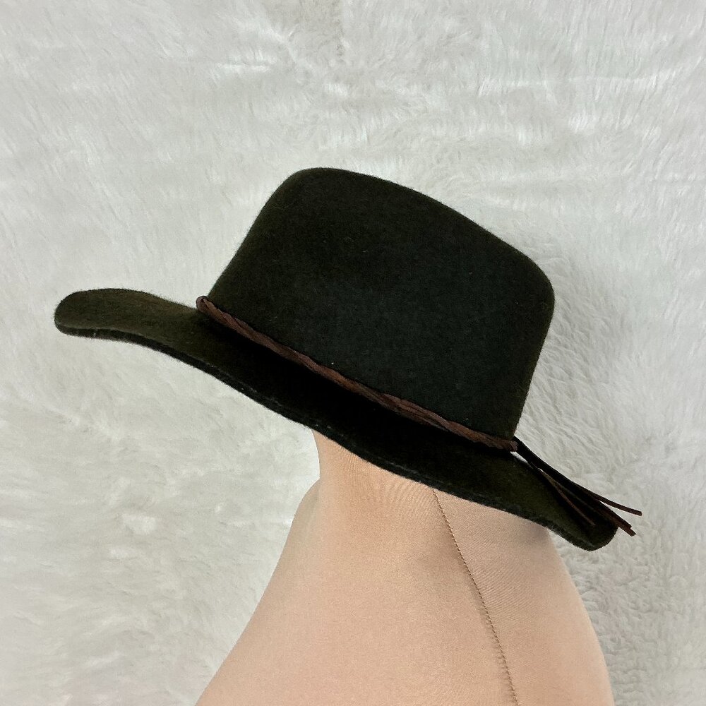 Lucky Brand Olive Green Wool Leather Band Fedora Hat